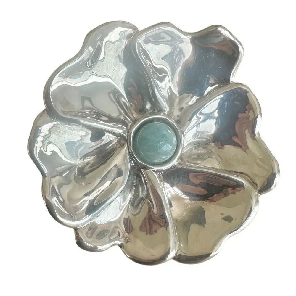 Bat Ami Sterling Silver Flower Brooch w/ Aquamarine